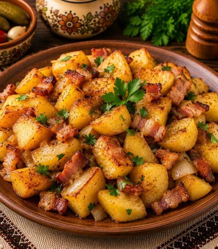 Cartofii țărănești sunt o garnitură gustoasă și consistentă, cu un aer autentic românesc. Cartofii rumeniți, combinați cu bacon, oferă un gust bogat și savuros, fiind alegerea potrivită pentru a completa preparatele principale din meniul Hanului La Barieră.