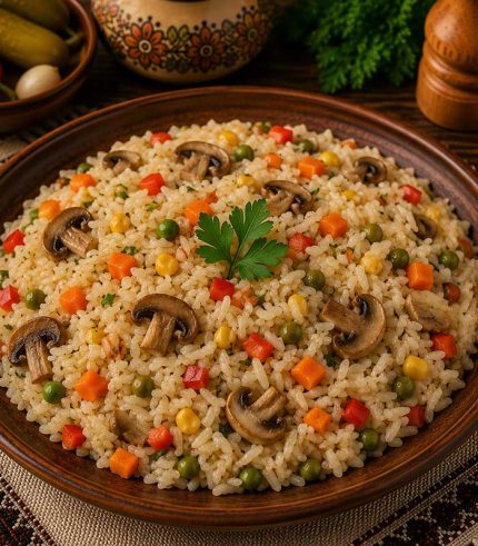Orezul cu legume și ciuperci este o garnitură gustoasă și aromată, potrivită pentru a completa o varietate de preparate din meniul Hanului La Barieră. Combinația dintre orez, legume și ciuperci oferă un preparat savuros, cu texturi plăcute și un gust echilibrat.