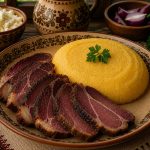 Savurează pastrama de oaie cu mămăligă, un preparat cu specific tradițional, potrivit pentru iubitorii gusturilor autentice și consistente. Pastrama de oaie este servită alături de mămăligă, într-o combinație simplă și savuroasă, inspirată din bucătăria românească.