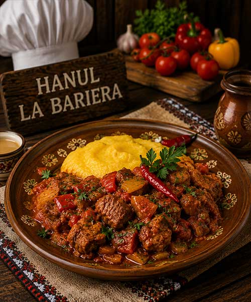 Specialitățile bucătarului sunt expresia ospitalității și a tradiției culinare românești. Fiecare preparat este creat pentru a aduce în farfurie gustul autentic al hanurilor de odinioară, reinterpretat cu grijă și respect pentru ingredientele de calitate.