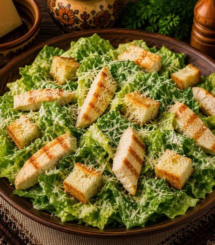 Salata Caesar este o alegere delicioasă pentru cei care preferă o masă ușoară, dar consistentă. Combinația de salată verde crocantă, piept de pui, crutoane și parmezan, completată de dressingul specific, oferă un echilibru plăcut de texturi și arome.
